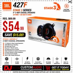JBL Stage3 Series 427F Car Speakers 4" 2-Way Coaxial Speaker System 90 Watts 🚨 Payment Options Available 🚨 No Credit Needed 🚨