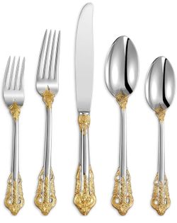 KEAWELL Luxury 20 Pieces 18/10 Stainless Steel Flatware set, Service for 4, silver plated with gold accents, Fine Silverware set and Dishwasher Safe (
