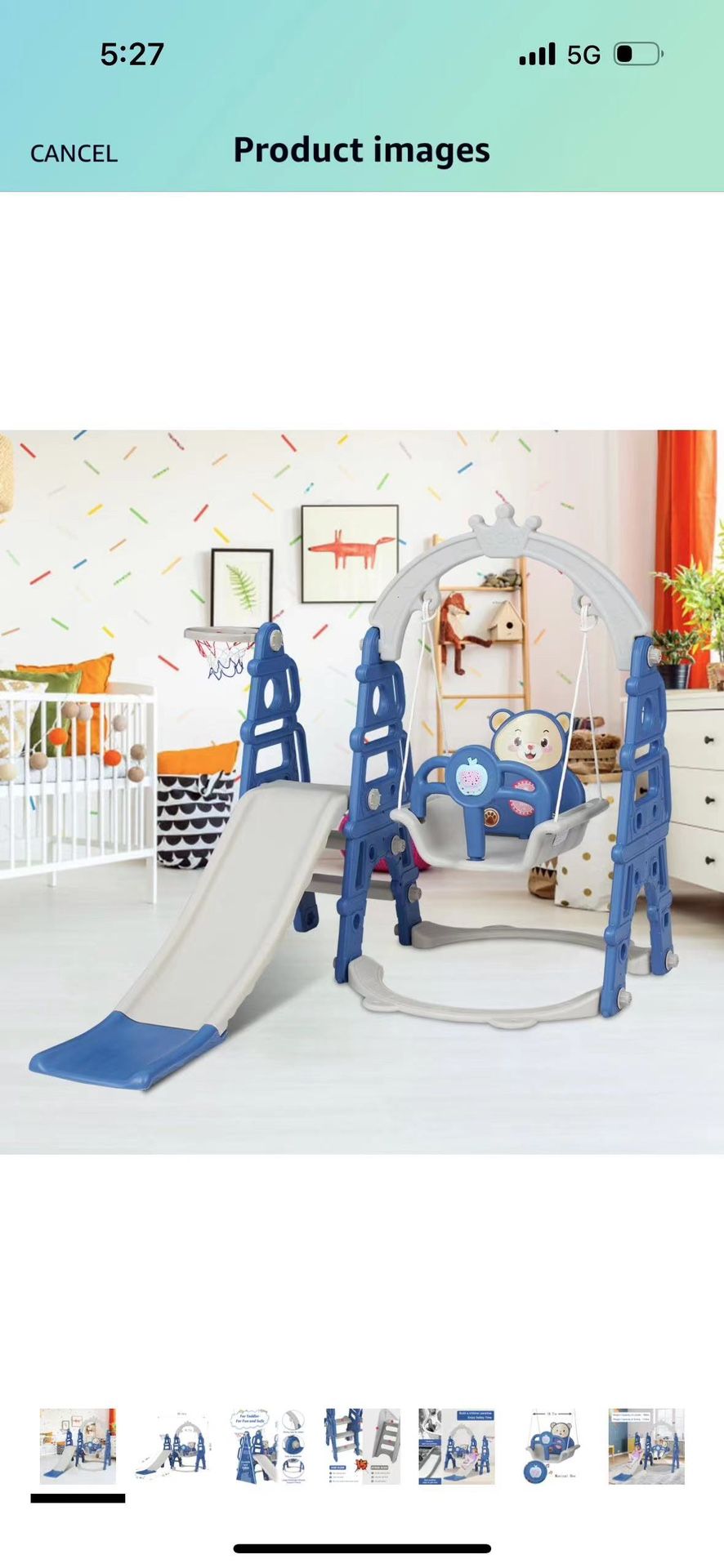 Toddlers Slide and Swing Set Kids Slide 4 in 1 Slide Climber Swing Set with Basketball Hoop, Music Player Toddler Playground Baby Playset for Indoor O