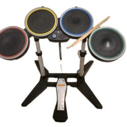 ROCKBAND HARMONIX DRUMSET XBOX 360 ORIGINAL WITH FOOT PEDAL + STICKS WORKING

