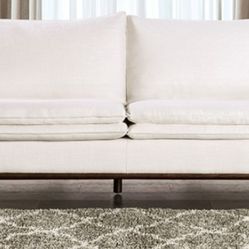 Brand New White & Brown Mid-Century Modern Style Sofa