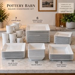 Pottery Barn Great White Square Dinnerware Set – 53 Pieces