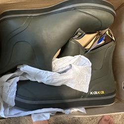 Kalkal Men's Deck Boots Anti-Slip Saltwater Fishing Rain Boots with Memory Foam, Waterproof Rubber Ankle Work Boots for Sailing (Size10.5)