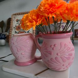Pink Talavera Design, Pottery Mugs, Made in Mexico