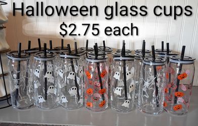 Halloween glass cups with lid and straw