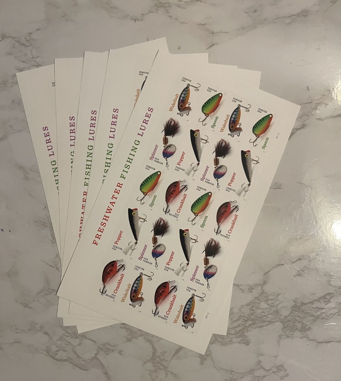 Fresh Water Fishing Lures Forever Stamps Five Sheets