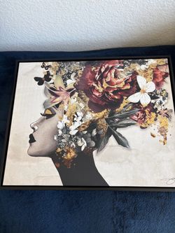 Framed Floral Woman Profile Wall Art