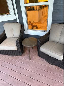 3 piece outdoor seating, rocking/swivel chairs and table