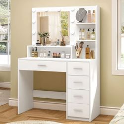 Makeup Vanity Desk with Mirror and Lights