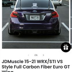 (Subaru Trunk Wing) JDMuscle 15-21 WRX/STI VS Style Full Carbon Fiber Euro GT Wing. Size (1430mm)