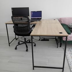 L-Shaped Desk + Office Chair – Like New