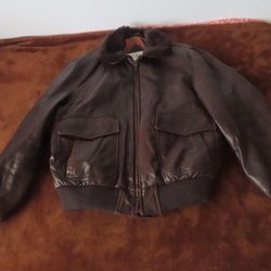 Vintage Remy Brown Leather Bomber Jacket Removable Collar USA Men’s 38