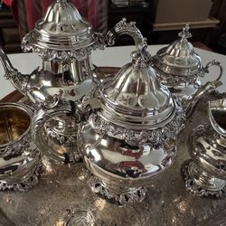 Wallace Baroque Sterling Silver 5 Piece Tea Set