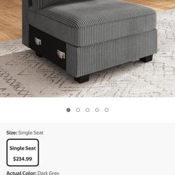 Nolany Single Seat for Modular Sectional Couch, Customizable Armless Chair for Sectional Sofa, Middle Module for Modular Couch, Dark Grey