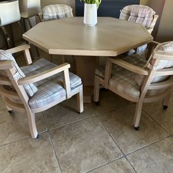 White Oak Laminate Table With Leaf/4 Swivel Chairs
