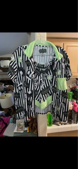 Beetlejuice Black & White Striped Button-Up Shirt