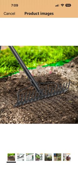 Garden Leaf Rake with 77 Inch Handle, Heavy Duty 17 Inch Wide Metal Garden Lawn Rake for Loosening Soil Raking Leaf Leveling Rocks Spreading Mulch Gra