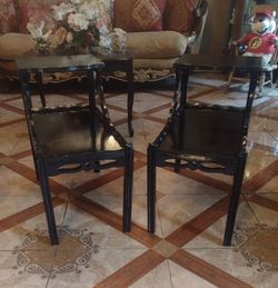 Set Of Two Vintage Solid Wood Tables 24"H 25"D 14"W
