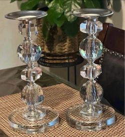 2 Heavy crystal candlesticks