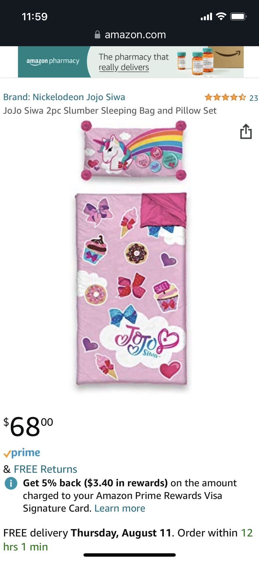 Jojo siwa sleeping bag 2025