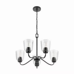 5-Light Black Chandelier with Clear Glass Shades