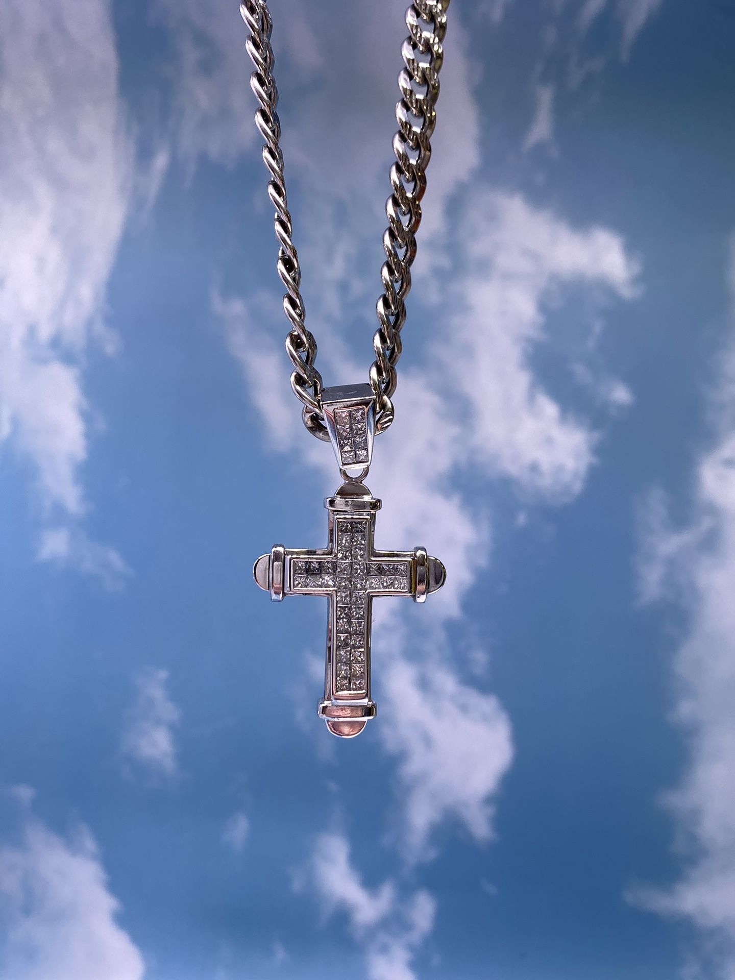 White Gold Chain & Cross