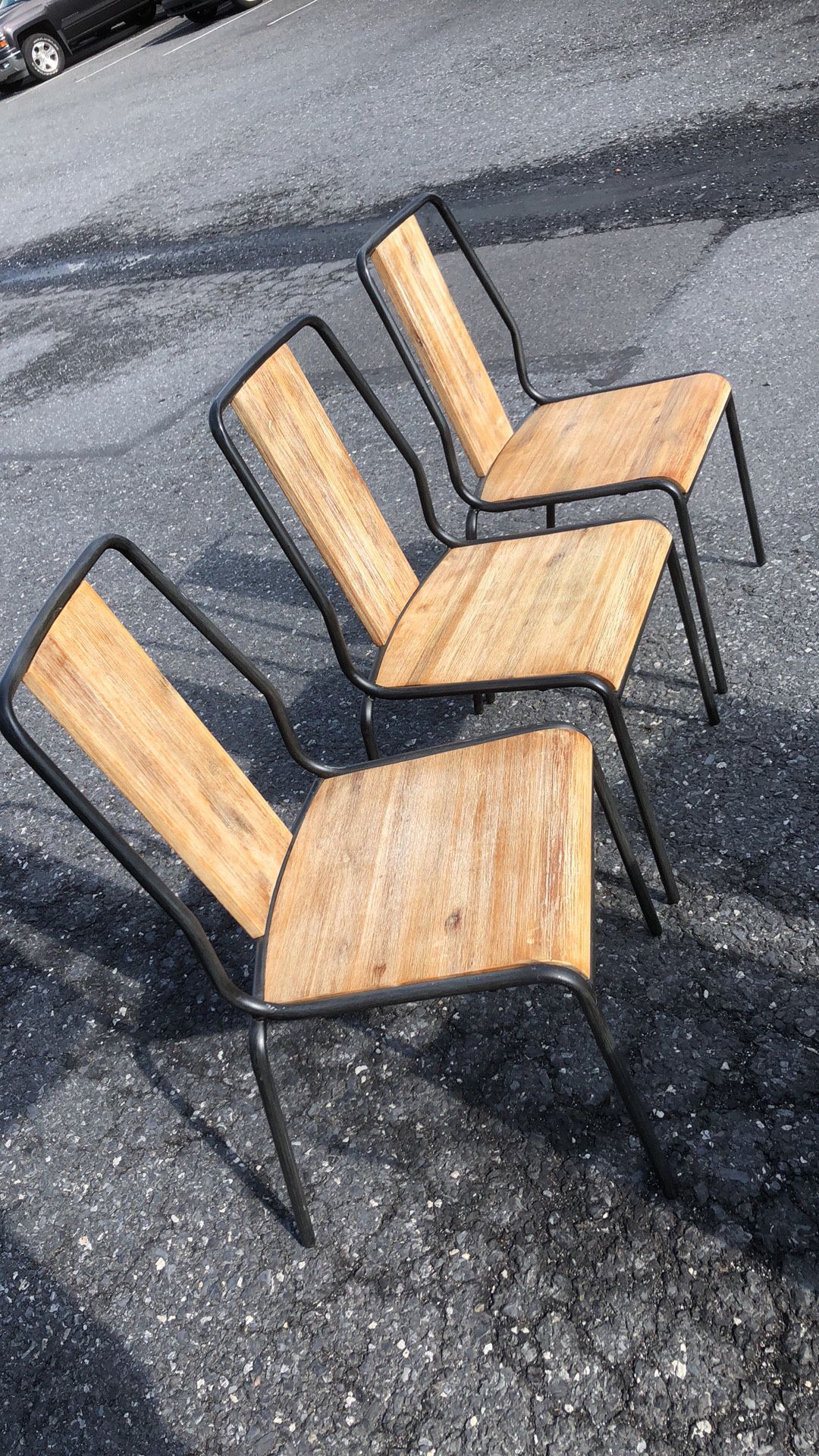 3 Metal and wood strong chairs good condition