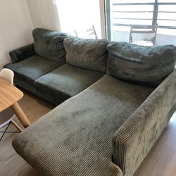 Olive Green Sectional Couch Corduroy style