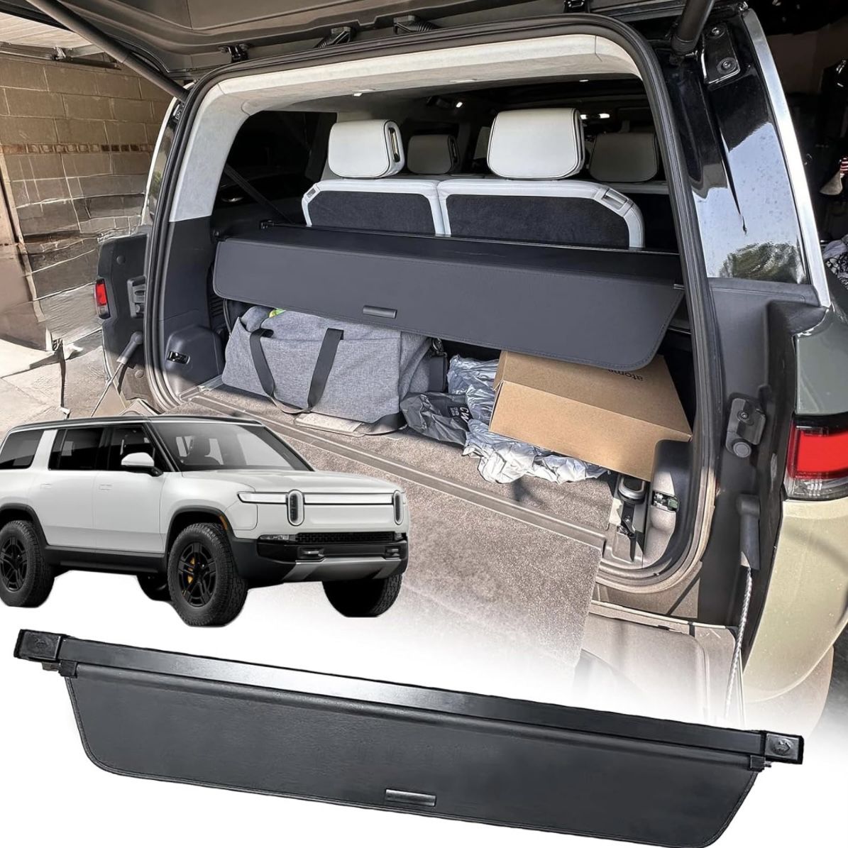 Volcaner Cargo Cover for Rivian R1S Accessories, Retractable Cargo Cover Privacy Security Screen