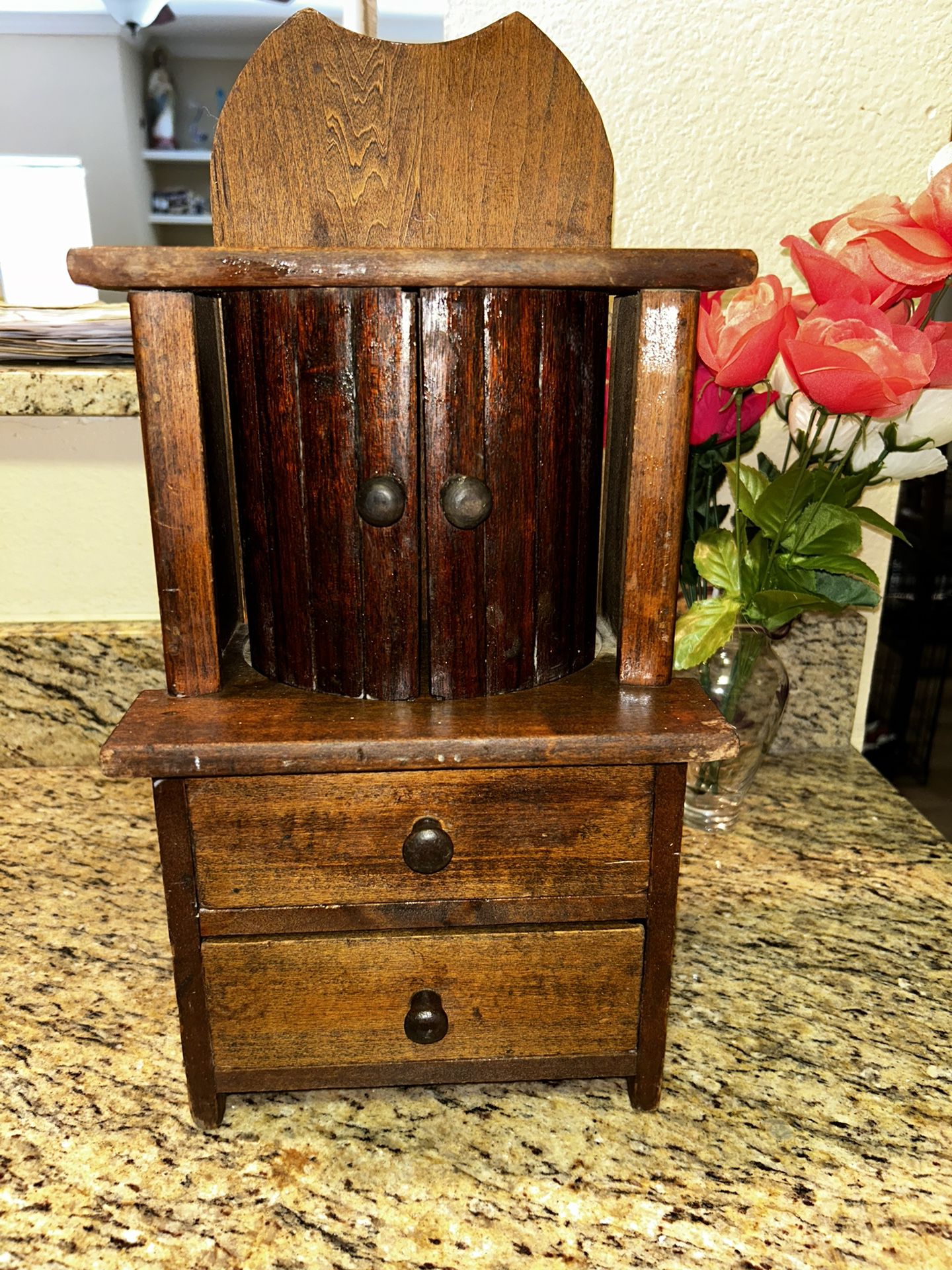 Antique Walnut Miniature Armoire Box