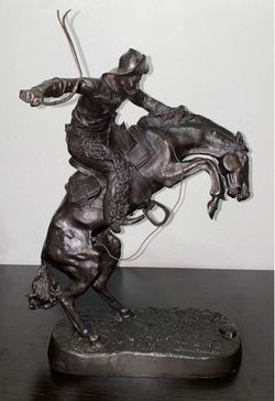 Frederic Remington Bronze Cowboy on Horse Sculpture