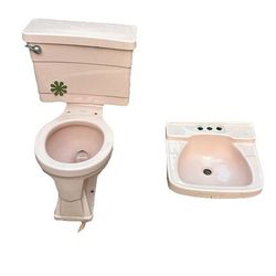 1961 Pink Toilet & Sink Set Universal Rundle Waterline 60 Mid Century Modern MCM