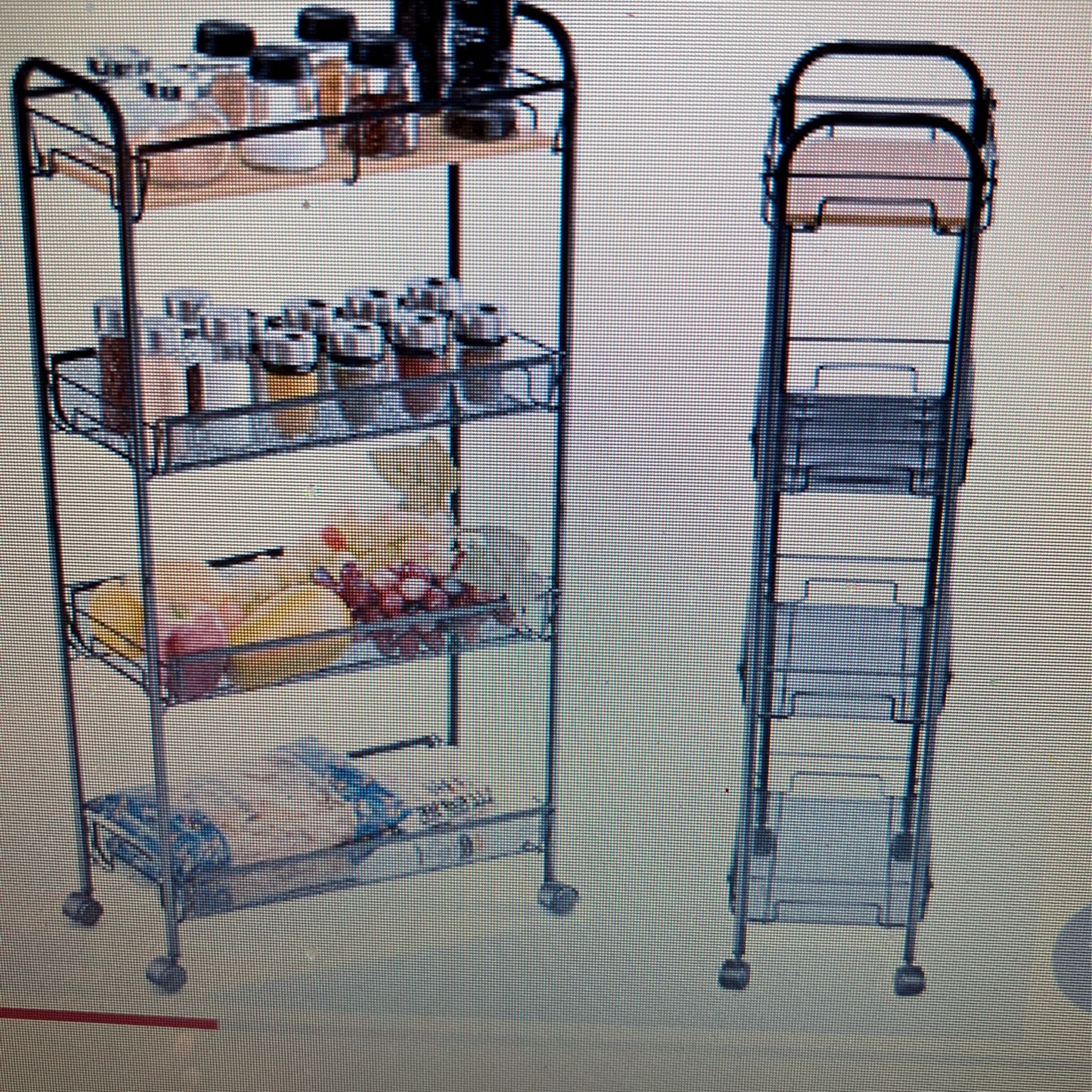 Skinny Storage Rack With 4 Shelves Black Metal And Wood for Sale in