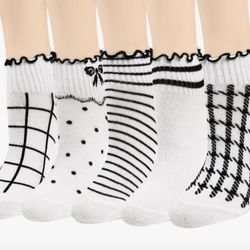 5 Pairs Cute Ankle Socks for Women & Girls - Ruffle & Frilly Socks, Cotton Low Cut with Lettuce Trim