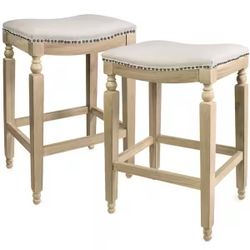 Barton Set of 2 Bar Stool Saddle Counter Height Footrest Bar Stool Chairs, Beige