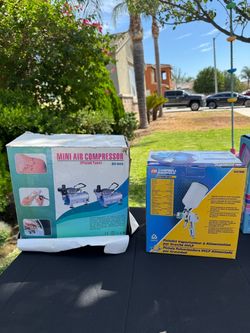 Mini air compressor and paint sprayer
