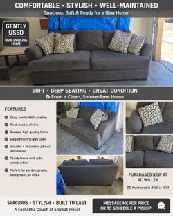 RC Willey Gray Sofa Couch - Great Condition - $350 OBO
