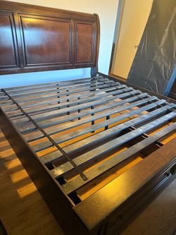 King Sleigh Storage Bed In Rustic Brown