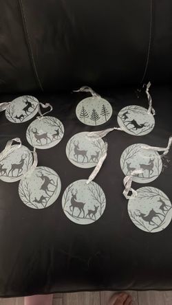 Round Christmas Ornaments with Deer Scene Set of 10