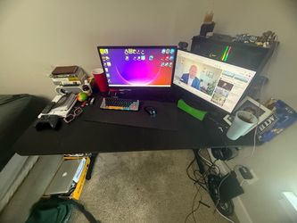 Large Black Gaming Desk and monitors