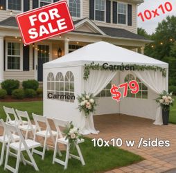 10x10 White Gazebo Wedding Party Tent Canopy With Windows & Sidewalls - (FOR SALE)