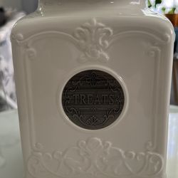 White Ceramic Pet Treat Jar