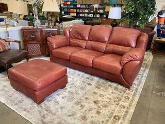 Brick Red Crescent Moons Leather Sofa and Ottoman