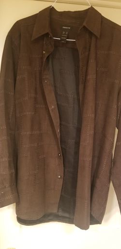 Claiborne Men's dark brown long sleeve windowpane shirt