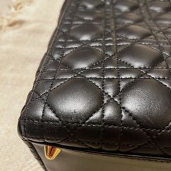 Dior Lady Dior Zip Closure Tote Large Black Leather