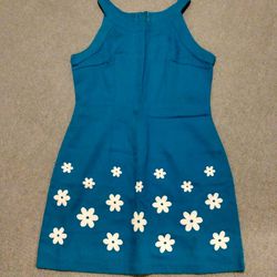 VINTAGE SLEEVELESS SUMMER TURQUOISE FITTED ABOVE KNEE DRESS JUNIOR'S SIZE 7 