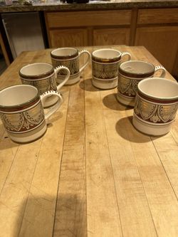 6 Starbucks Sberna Deruta Hand Painted Italy Coffee Mug Gold Detailing Wine Red 