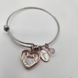 Crystal Minnie Mouse Stainless Steel Gold Tone Charm Bracelet New