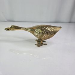 Vintage Brass Duck Goose Webbed Feet Legs Long Neck, Open Mouth.