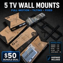 5 TV Wall Mounts Bundle – Full-Motion, Tilting, Fixed